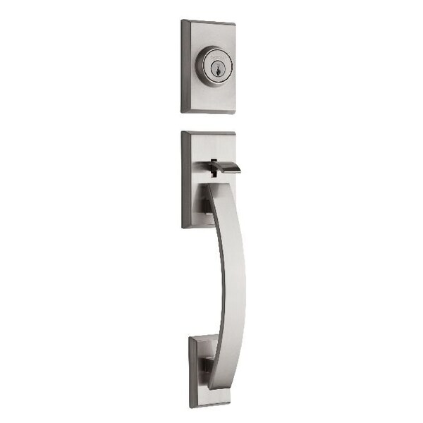 Kwikset Tavaris Single Cylinder Exterior Handleset with RCAL Latch and RCS Strike Satin Nickel Finish 800TVHLIP-15S.STRKP - main